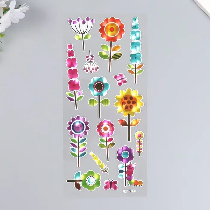 Наклейка пластик голография "Цветочки" 29х11 см