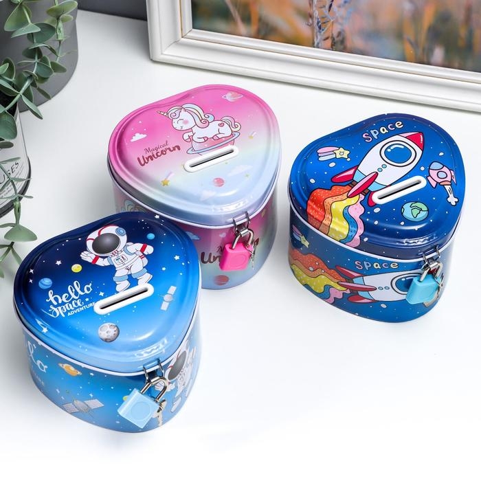 Копилка металл с замочком Копилка металл с замочком "Космос и облака" МИКС 9х11,5х11 см