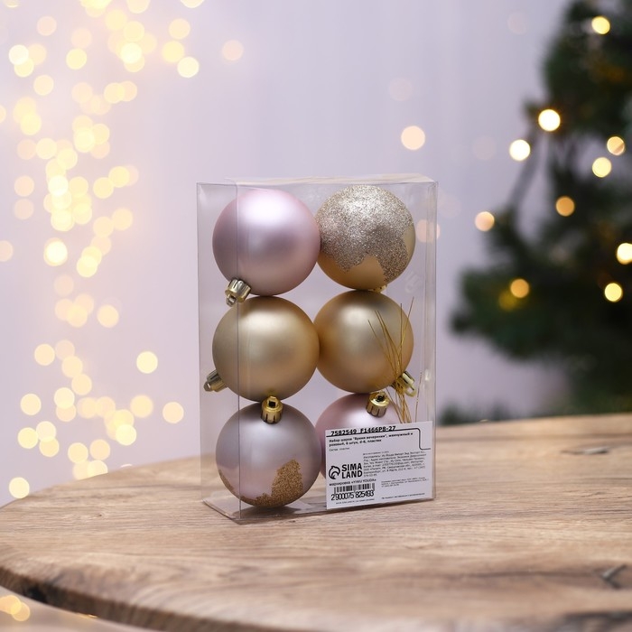 Новогодние шары ёлочные «Время вечеринки», на Новый год, пластик, d=6, 6 шт., цвет жемчужный и розовый Новогодние шары ёлочные «Время вечеринки», на Новый год, пластик, d=6, 6 шт., цвет жемчужный и розовый