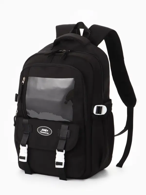 Рюкзак школьный, однотонный, 2 отделения, 5 карманов, 30&times;13&times;44 см, чёрный