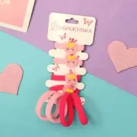 Резинка для волос "Амелия" (набор 8 шт) единорожек с цветочками, 4 см, розовый