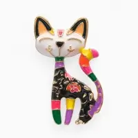 Брошь &laquo;Кошка&raquo;, расписная, цветная в золоте