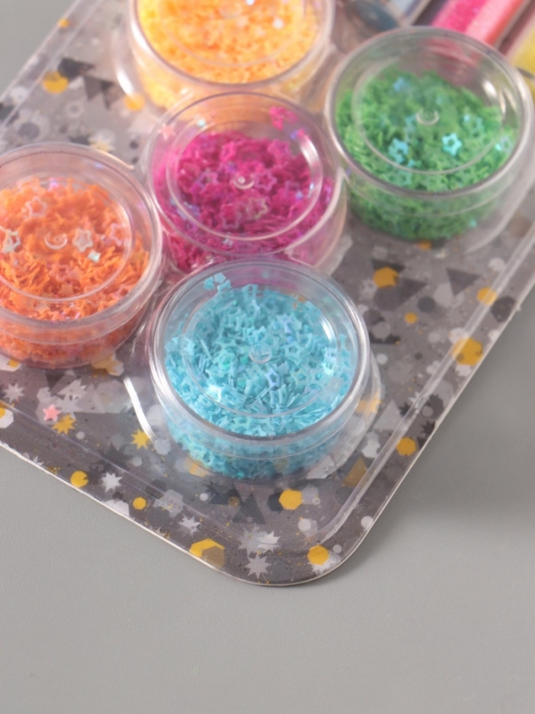 Глиттер Глиттер "Пудра и звёзды с отверстием" неон набор 5х6 гр и 5х5 гр 21,4х9,3 см