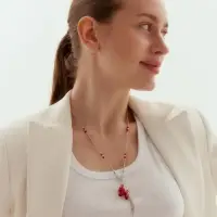 Кулон на цепочке &laquo;Лошадь. Русский стиль&raquo;, бусины №2/4, красный в серебре, L=50 см + удлинитель