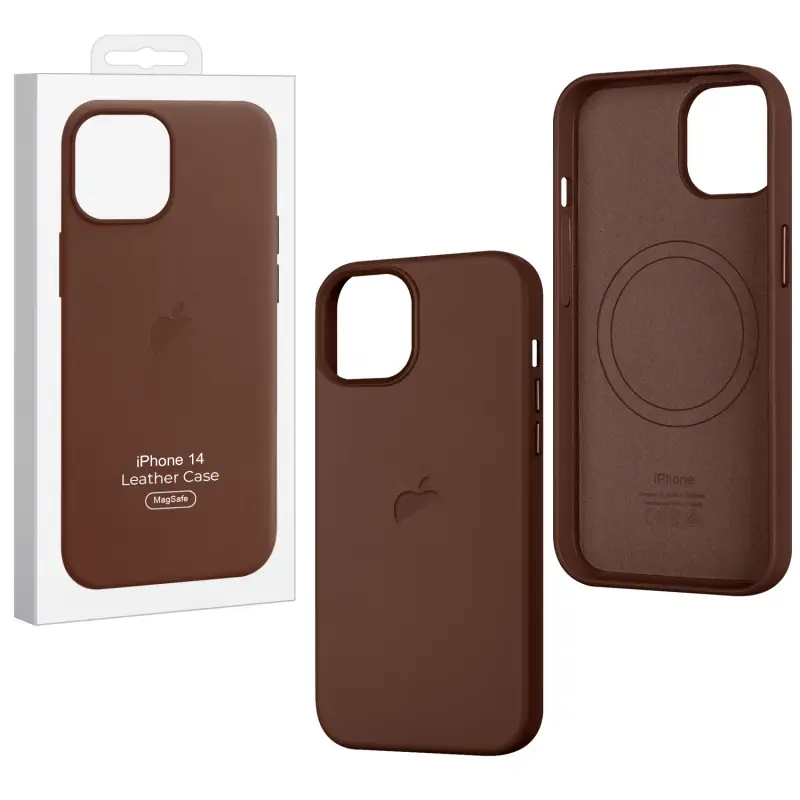Чехол iPh 14 Leather Case 100% ORG Umber (MagSafe) c LOGO