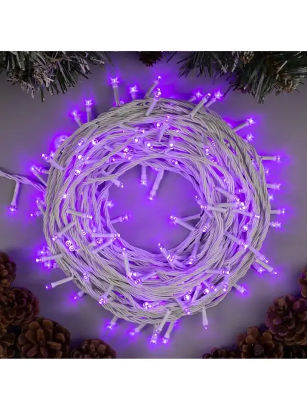 Гирлянда &laquo;Нить&raquo; 20 м, IP20, белая нить, 200 LED, свечение фиолетовое, 8 режимов, 220 В