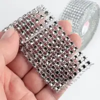 Лента с имитацией страз, 4 см, 9&plusmn;1 м, цвет серебряный