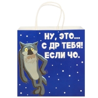Пакет подарочный "С Др тебя если чо" 22х22х11 см, крафт, упаковка, Жил-был Пес