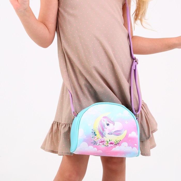 Сумка детская Сумка детская "Единорог на луне", искусственная кожа, с брелком, 18х15х2 см