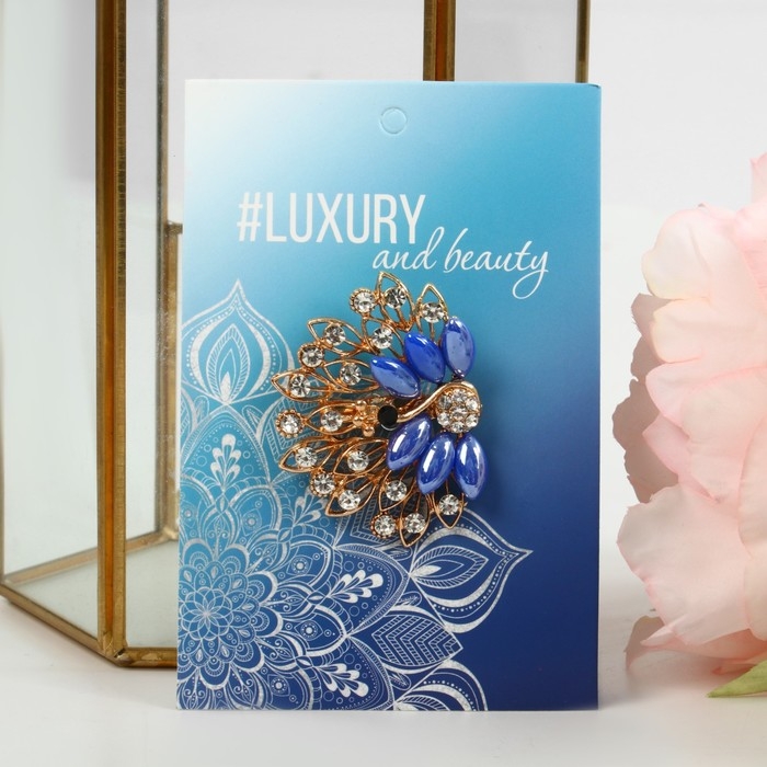 Брошь «Павлин» с пушистым хвостом, цвет синий в золоте Брошь «Павлин» с пушистым хвостом, цвет синий в золоте