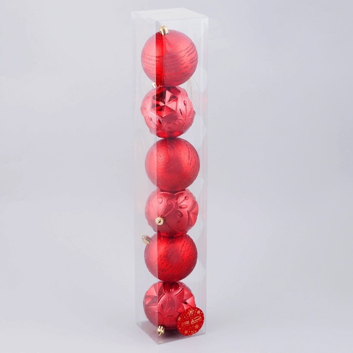 Набор шаров пластик d-8 см, 6 шт Набор шаров пластик d-8 см, 6 шт "Сказка" красный