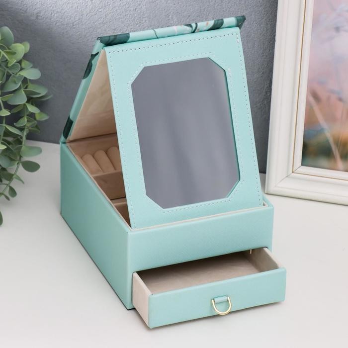 Шкатулка кожзам для украшений Шкатулка кожзам для украшений "Одуванчики и пальмовые листья" 8,7х14,3х18,2 см