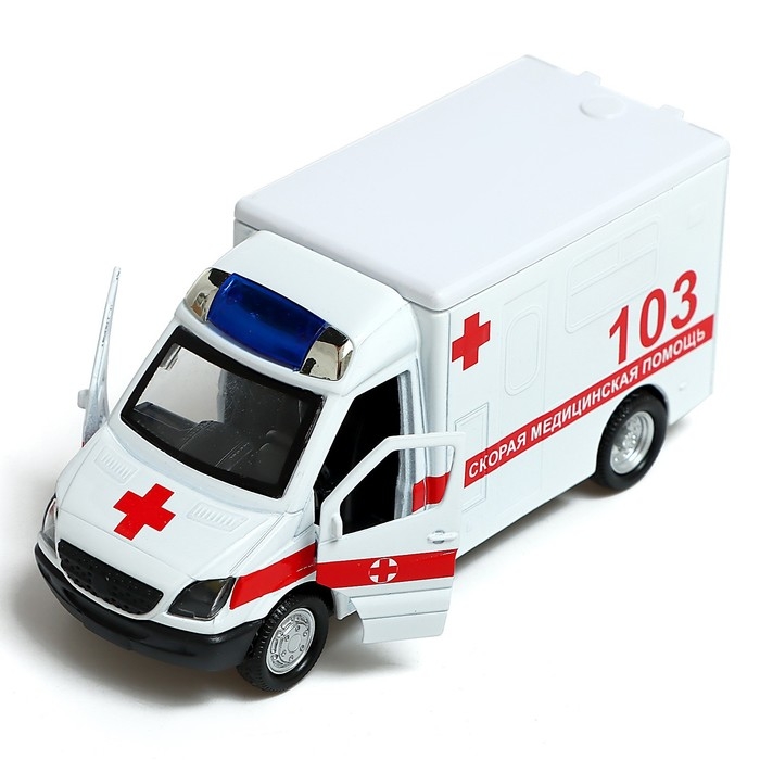 Машина металлическая «Скорая», 1:32, свет и звук, инерция, открываются двери