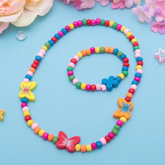 Набор детский «Выбражулька» 2 предмета: бусы, браслет, бабочки нежность, цвет бело-розовый Набор детский «Выбражулька» 2 предмета: бусы, браслет, бабочки нежность, цвет бело-розовый
