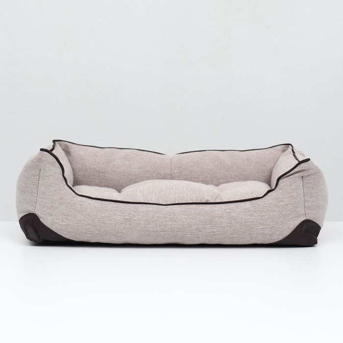 Лежак с подушкой и кантом  Лежак с подушкой и кантом "ФЬЮЖЕН-ЛАЙТ" №1, 55 х 40 х 18 см, рогожка, экокожа, синтепух, бежевый 101