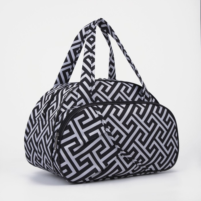 Сумка дорожная женская на молнии, наружный карман, цвет белый/чёрный Сумка дорожная женская на молнии, наружный карман, цвет белый/чёрный