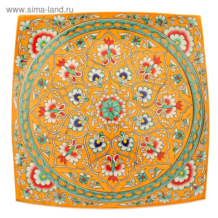 Ляган Риштанская Керамика "Узоры", 32 см, квадратный, синий микс