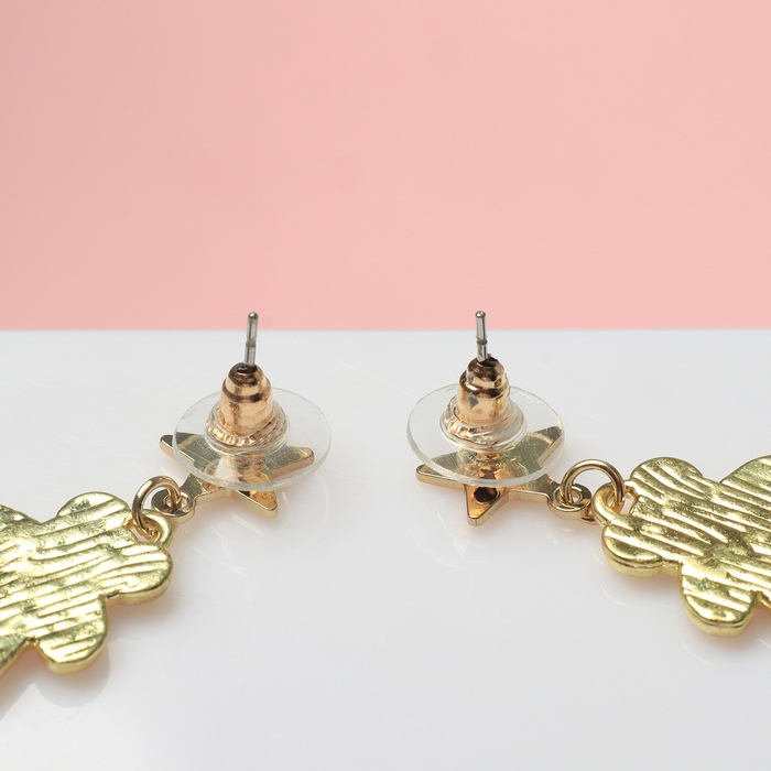 Серьги эмаль «Печенье» мишки и звёздочки, цвет белый в золоте Серьги эмаль «Печенье» мишки и звёздочки, цвет белый в золоте