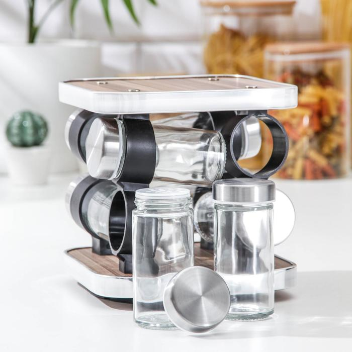 Набор для специй из стекла на подставке &laquo;Модерн&raquo;, 17,5&times;8&times;18 см, 90 мл, 4&times;9,5 см, 8 шт