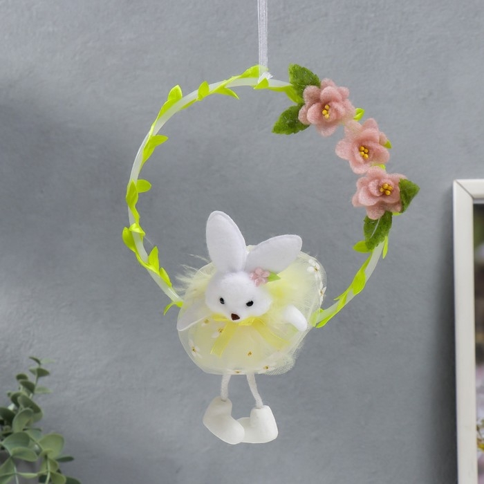 Сувенир подвес Сувенир подвес "Зайка на веночке с цветами" МИКС 15х21 см
