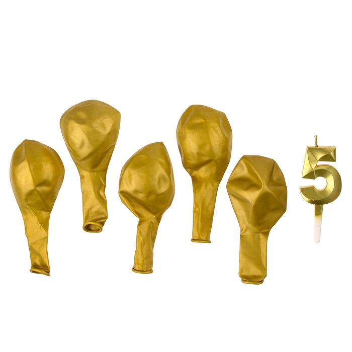 Свечи для торта + 5 шаров, цифра 5, золото Свечи для торта + 5 шаров, цифра 5, золото