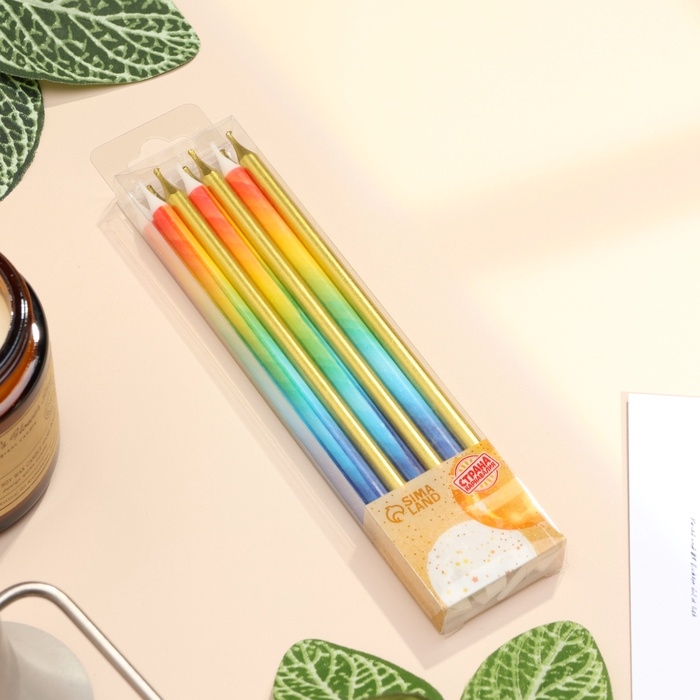 Свечи для торта Свечи для торта "Радуга", 12 шт, золото и разноцветный