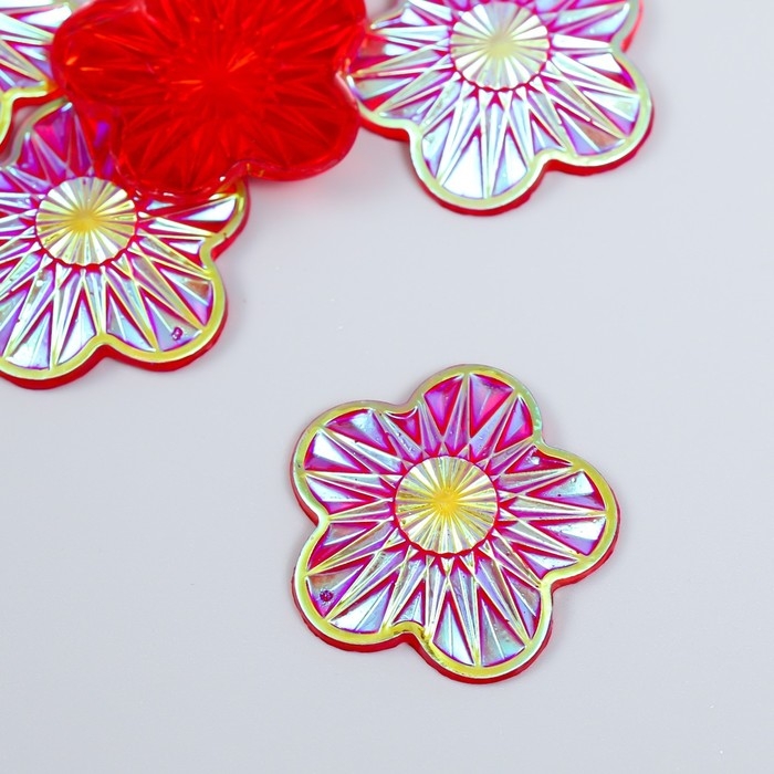 Декор для творчества пластик Декор для творчества пластик "Цветок" голография красный набор 6 шт 3,5х3,5 см