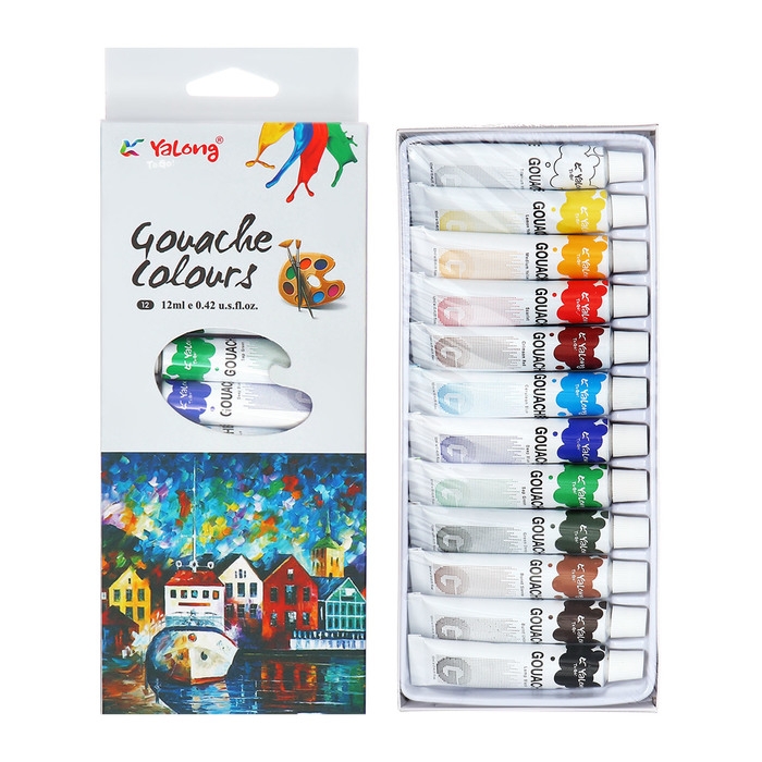 Гуашь 12 цветов в металл тубе 12 мл в картонной коробке Гуашь 12 цветов в металл тубе 12 мл в картонной коробке
