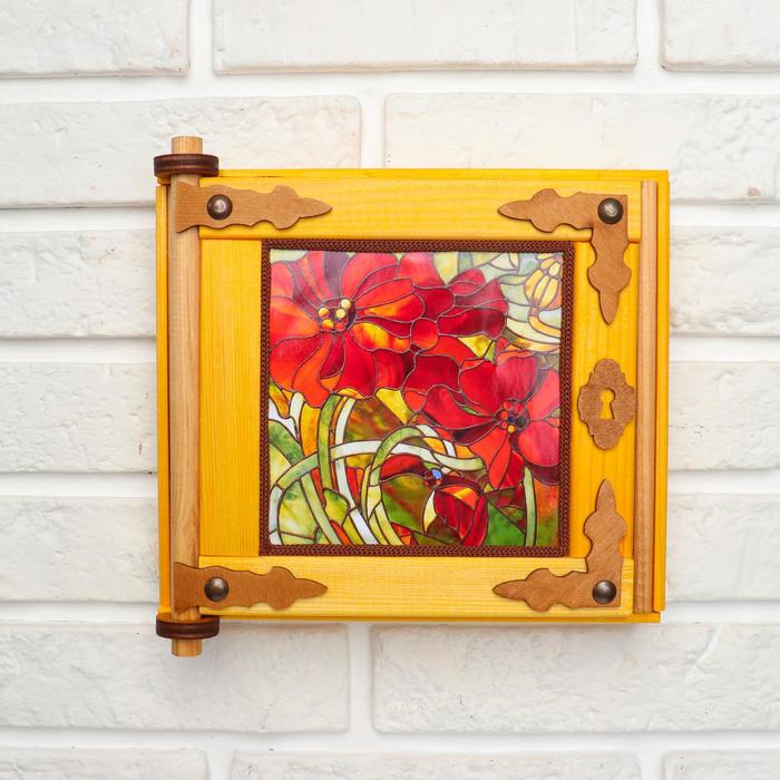 Ключница - картина, деревянная Ключница - картина, деревянная "Маки", 20 х 20 х 6 см