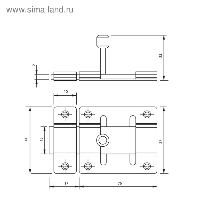 Задвижка дверная ЗД 008, 75 мм, под навесной замок, черный Задвижка дверная ЗД 008, 75 мм, под навесной замок, черный