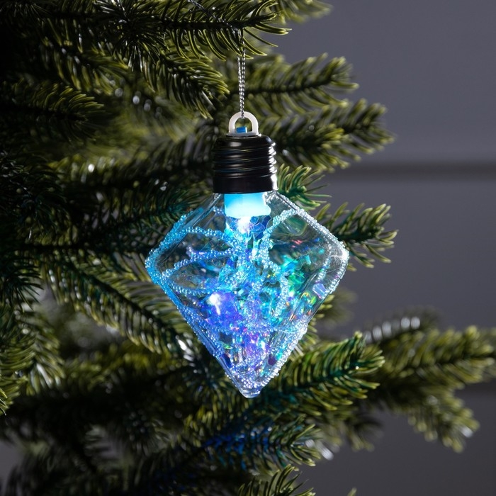 Ёлочный шар «Морозный кристалл», батарейки, 1 LED, свечение тёплое белое Ёлочный шар «Морозный кристалл», батарейки, 1 LED, свечение тёплое белое