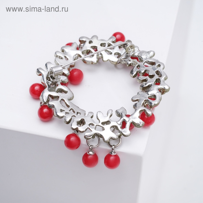 Брошь «Венок» брусничный, цвет красно-зелёный в серебре Брошь «Венок» брусничный, цвет красно-зелёный в серебре