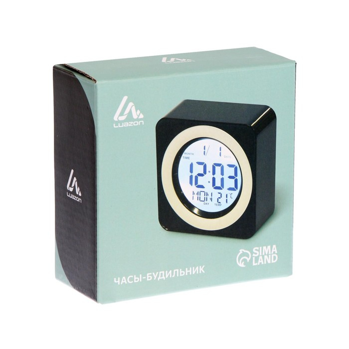 Будильник Luazon LB-20, температура, подсветка срабатывает от хлопка, черный Будильник Luazon LB-20, температура, подсветка срабатывает от хлопка, черный