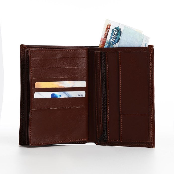 Портмоне мужское без застёжки, 3 в 1, отдел автодокументов, паспорта, карт, купюр, цвет коричневый Портмоне мужское без застёжки, 3 в 1, отдел автодокументов, паспорта, карт, купюр, цвет коричневый