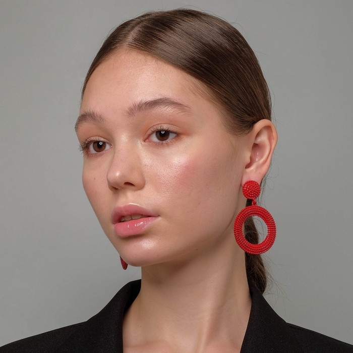 Серьги металл &laquo;Затмение&raquo; круг, цвет красный