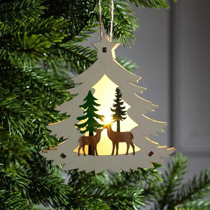 Ёлочная игрушка «Ёлочка с оленями», от батареек, свечение тёплое белое Ёлочная игрушка «Ёлочка с оленями», от батареек, свечение тёплое белое