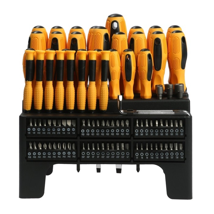 Набор профессиональных отверток и бит DEKO SS100 с удобной подставкой, 100 предметов Набор профессиональных отверток и бит DEKO SS100 с удобной подставкой, 100 предметов