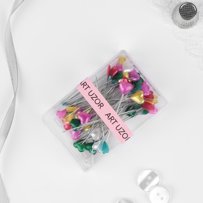 Булавки портновские «Сердце», 55 мм, 50 шт, цвет МИКС Булавки портновские «Сердце», 55 мм, 50 шт, цвет МИКС