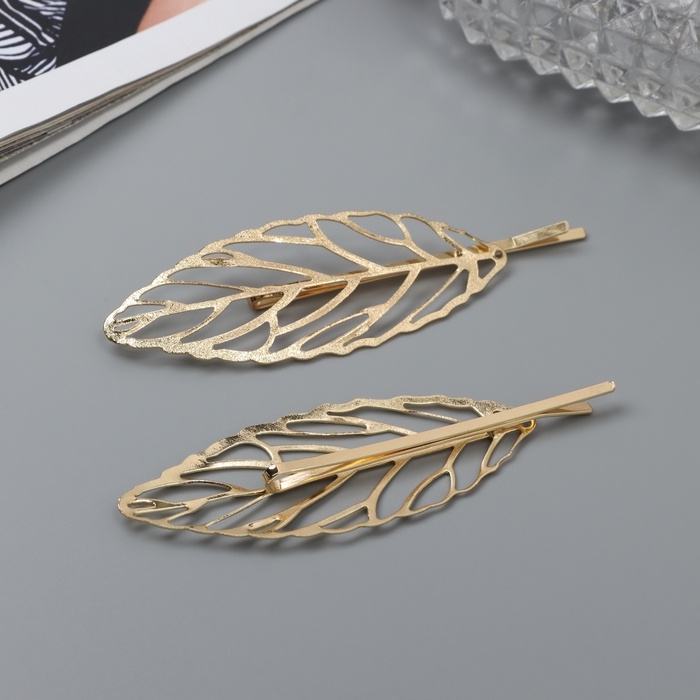 Невидимка для волос  Невидимка для волос "Флоренс" (набор 2 шт) листок, 7,5 см, золото