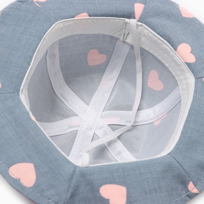 Панама для девочки MINAKU с сердечками, цвет синий, р-р 48 Панама для девочки MINAKU с сердечками, цвет синий, р-р 48