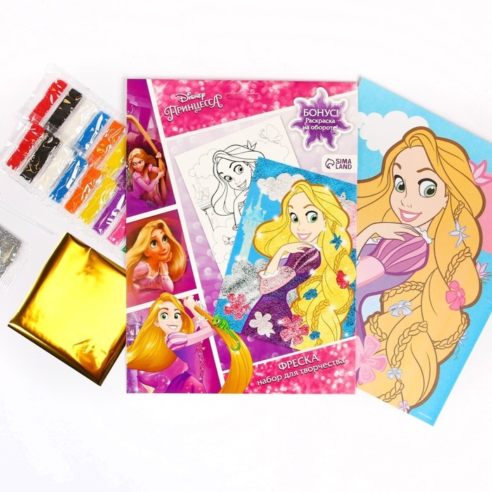 Набор для творчества: фреска песком с блёстками (9 цветов), Набор для творчества: фреска песком с блёстками (9 цветов), "Рапунцель", Принцессы