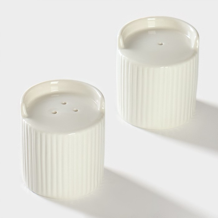 Набор фарфоровый для специй на подставке из бамбука BellaTenero «Эстет. Грани», 2 предмета: солонка 100 мл, перечница 100 мл, цвет белый