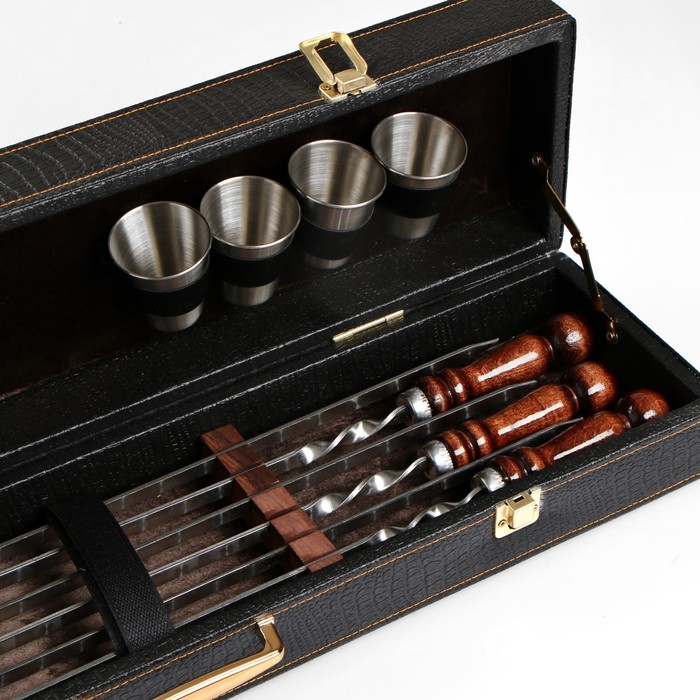 Набор с шампурами подарочный  Набор с шампурами подарочный "Элит-S" в коробке из эко-кожи №12