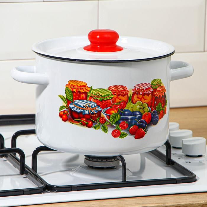 Кастрюля эмалированная, 4,5 л, рисунок МИКС, цвет белый