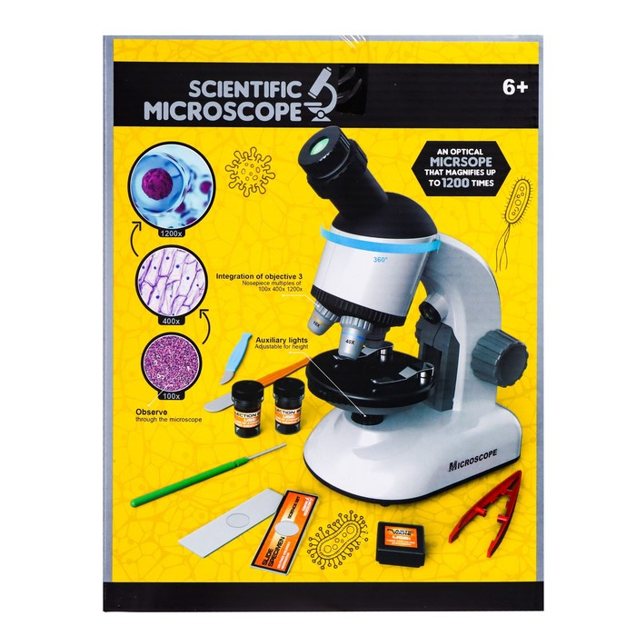 Микроскоп детский «Юный ученый» кратность х100, х400, х1200, подсветка, цвет белый Микроскоп детский «Юный ученый» кратность х100, х400, х1200, подсветка, цвет белый