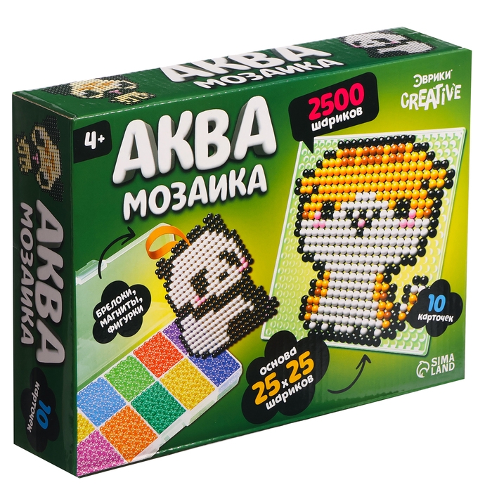 Аквамозаика в контейнере, 2500 шариков, 10 трафаретов, 2 основы Аквамозаика в контейнере, 2500 шариков, 10 трафаретов, 2 основы