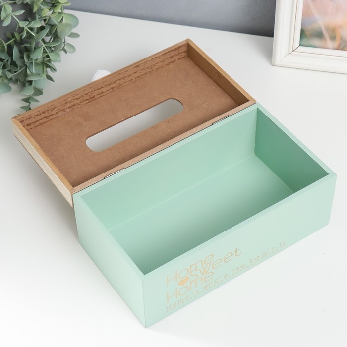 Шкатулка дерево для салфеток Шкатулка дерево для салфеток "Дом, милый дом. Сердечко" нежно-голубой 25х10,7х14 см