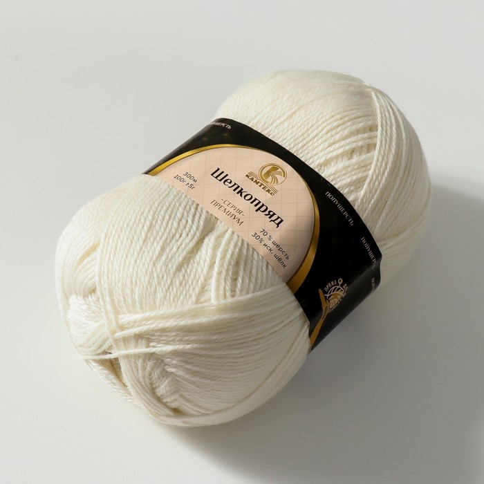 Пряжа Пряжа "Шелкопряд" 70% п/т шерсть, 30% искусственный шелк 300м/100гр (205 белый)