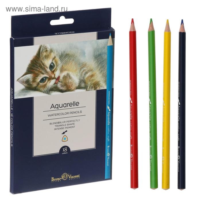 Карандаши акварельные 18 цветов BrunoVisconti Aquarelle, трёхгранные Карандаши акварельные 18 цветов BrunoVisconti Aquarelle, трёхгранные