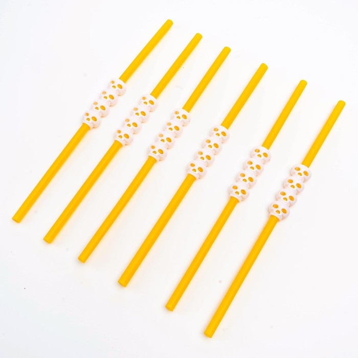 Трубочки для коктейля «Череп», цвет оранжевый, набор 6 шт. Трубочки для коктейля «Череп», цвет оранжевый, набор 6 шт.